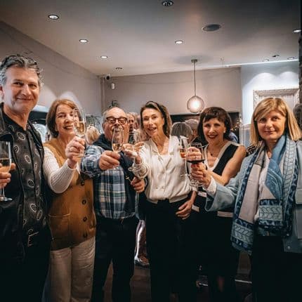 Group of friends toasting at an event