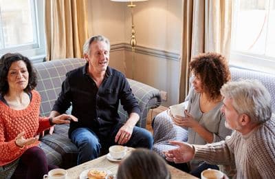 Group chatting over coffee